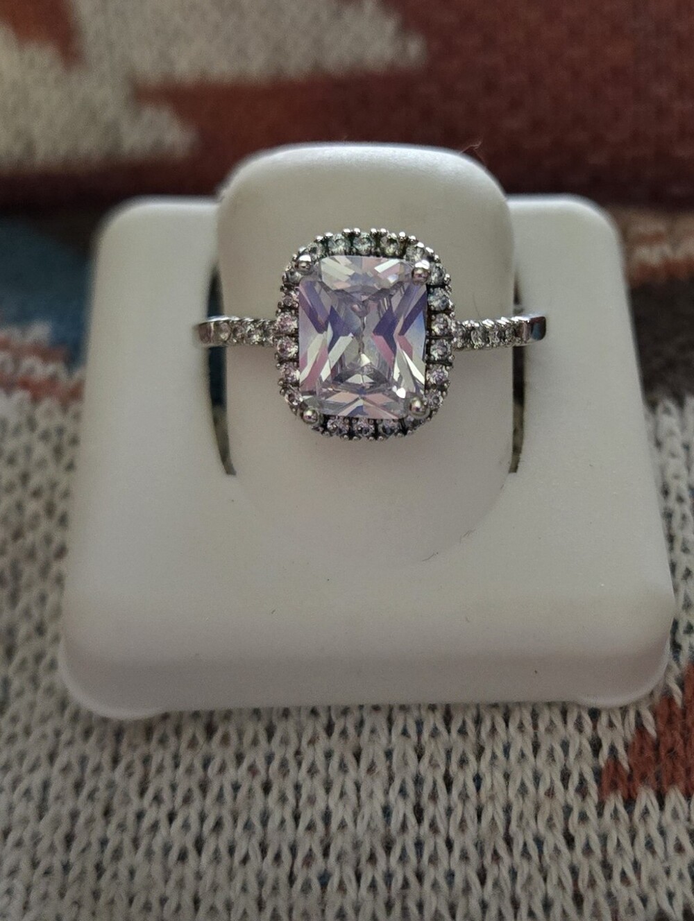 Square Halo Cubic Zirconia Ring in Clear and Silver